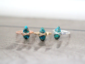 Copper Turquoise Teardrop Ring