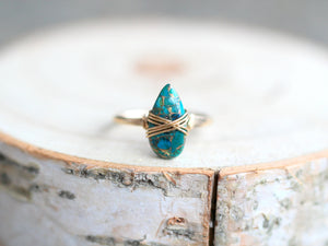 Copper Turquoise Teardrop Ring