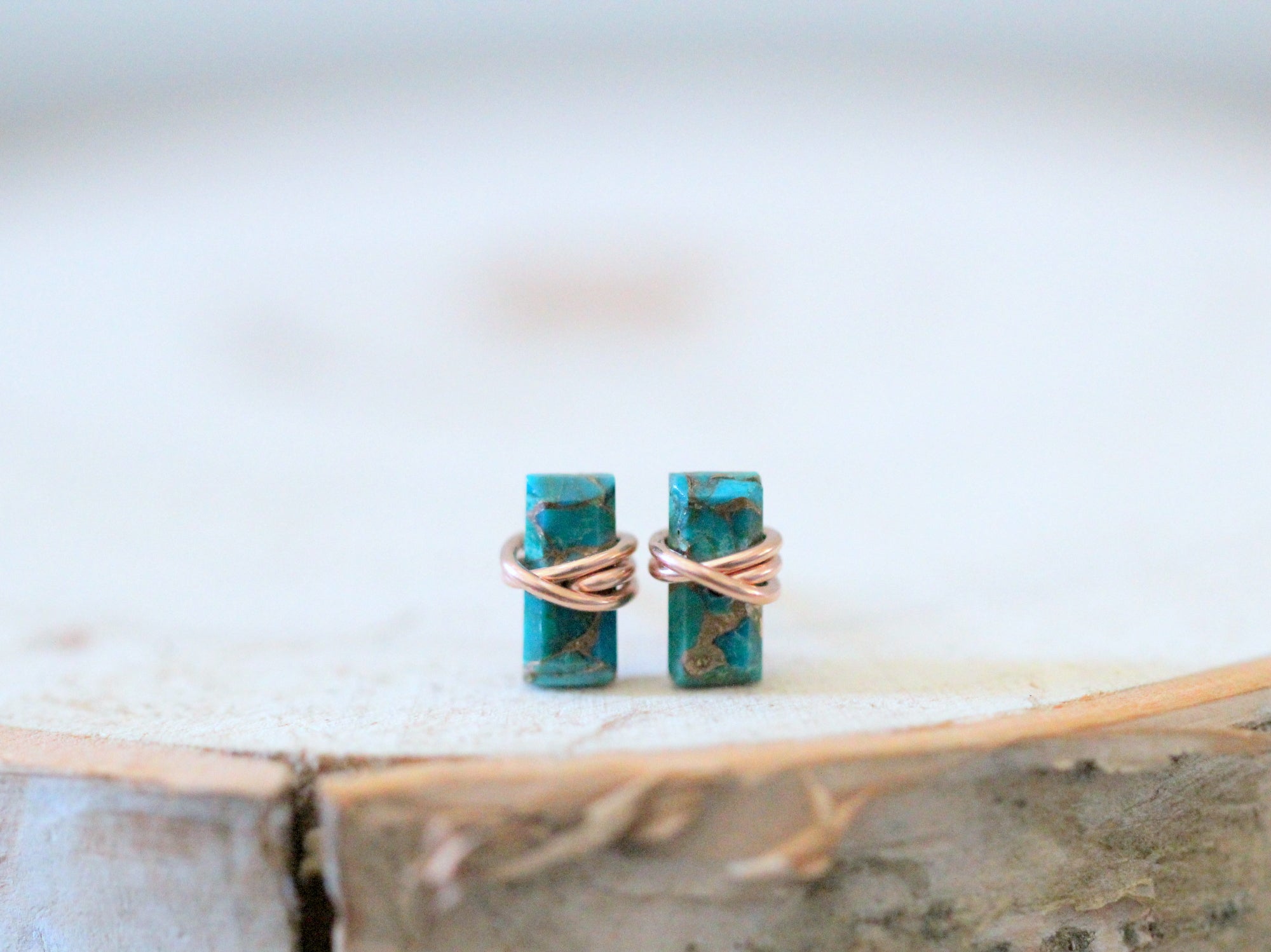 Baguette Studs - Copper Turquoise