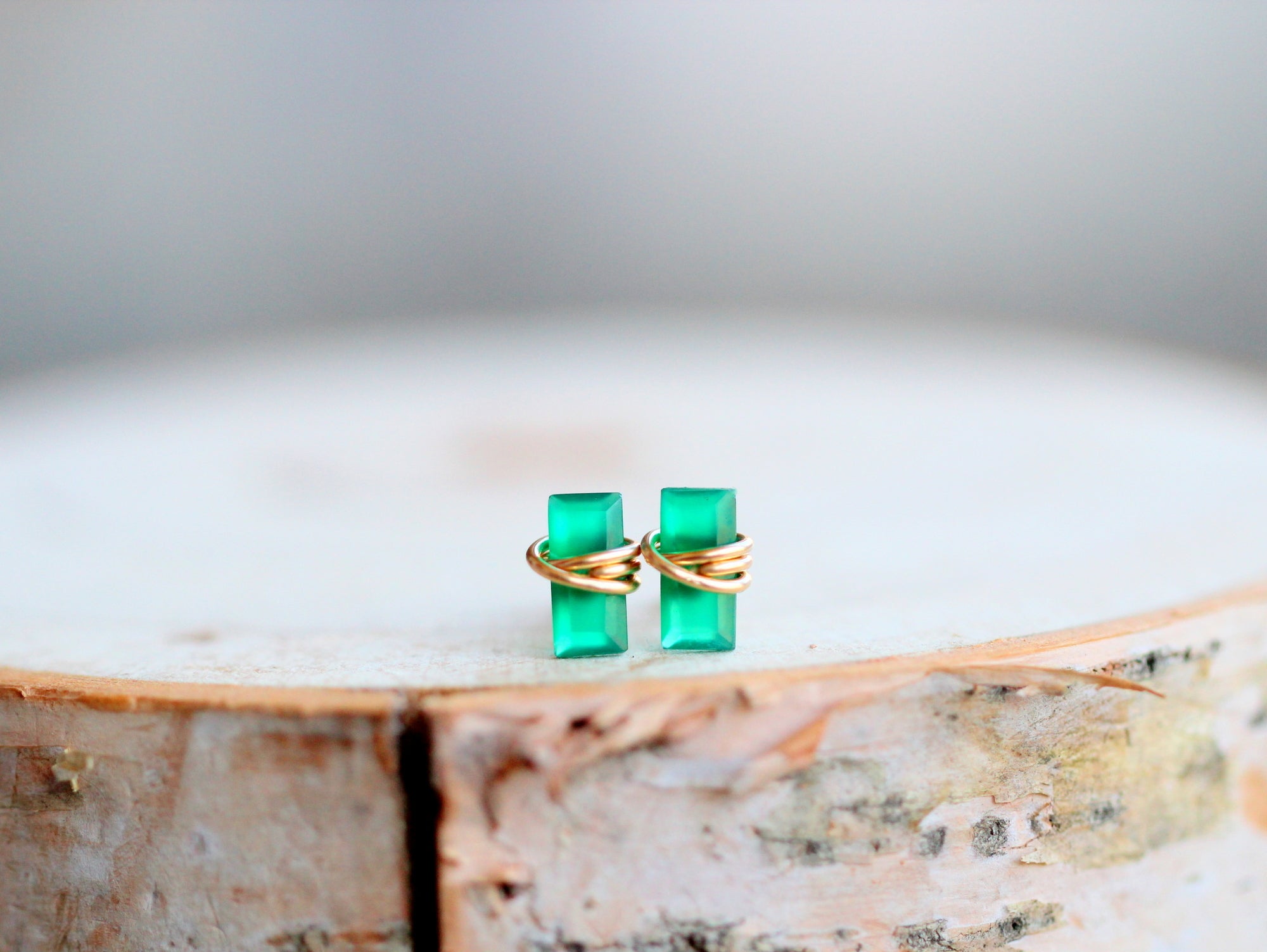 Baguette Studs - Green Onyx