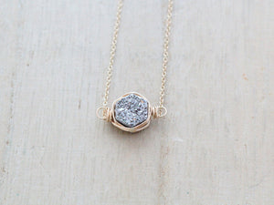 Hexagon Druzy Necklace - Platinum   ( As Seen On Arrow )