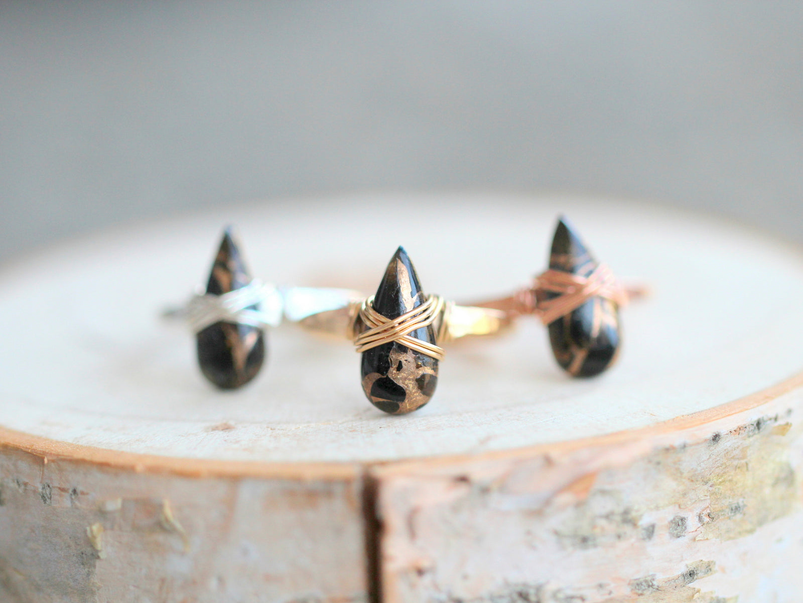 Copper Turquoise Teardrop Ring - Black