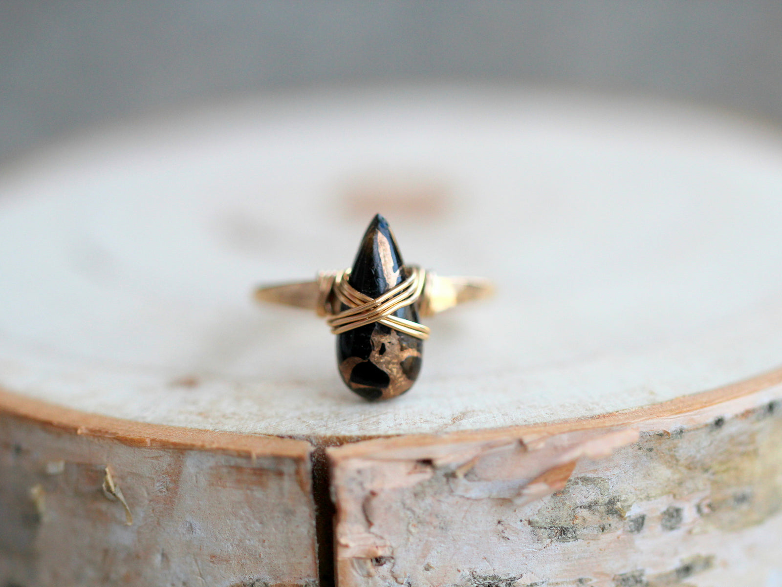 Copper Turquoise Teardrop Ring - Black