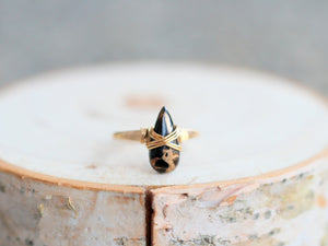 Copper Turquoise Teardrop Ring - Black