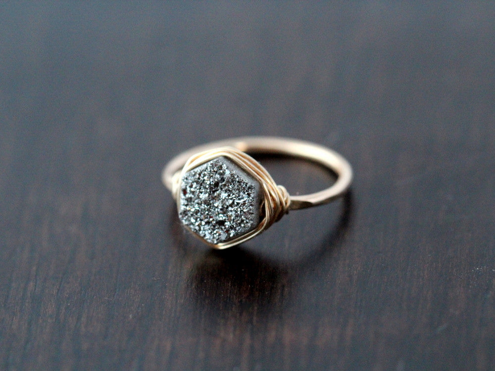 Hexagon Druzy Ring Platinum Saressa Designs®