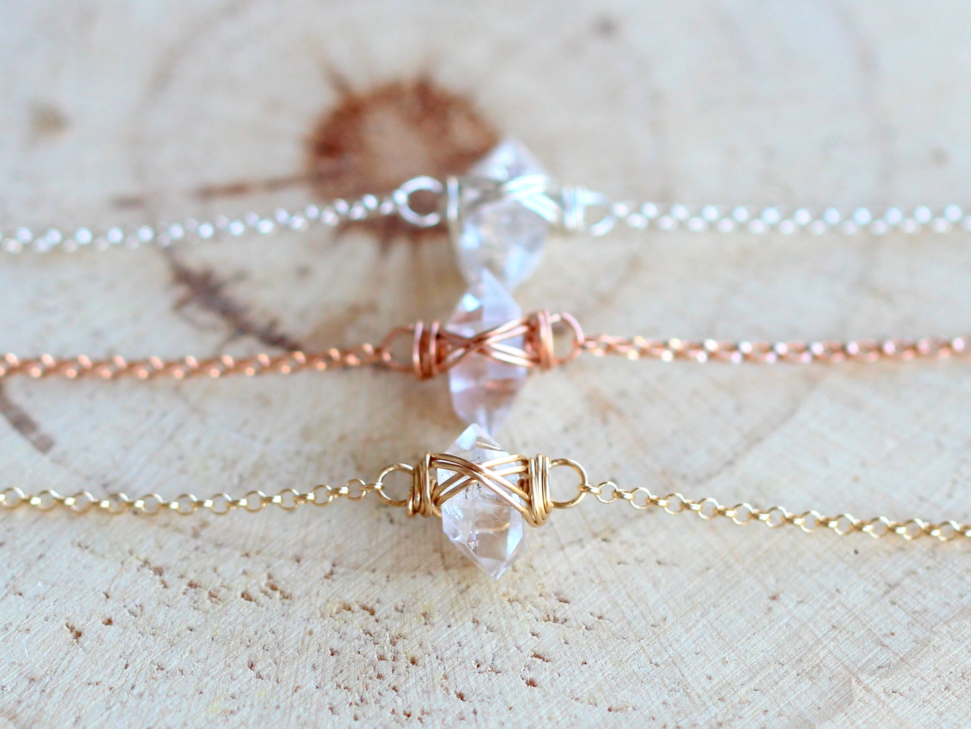 Herkimer Diamond Necklace Rose Gold Filled