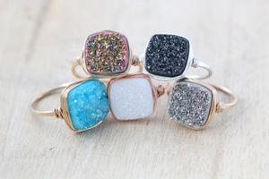 Druzy Cushion Cut Ring - Platinum