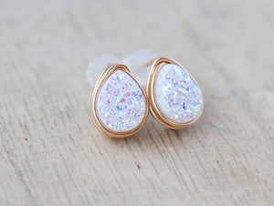 Druzy Teardrop Studs - Confetti Cream