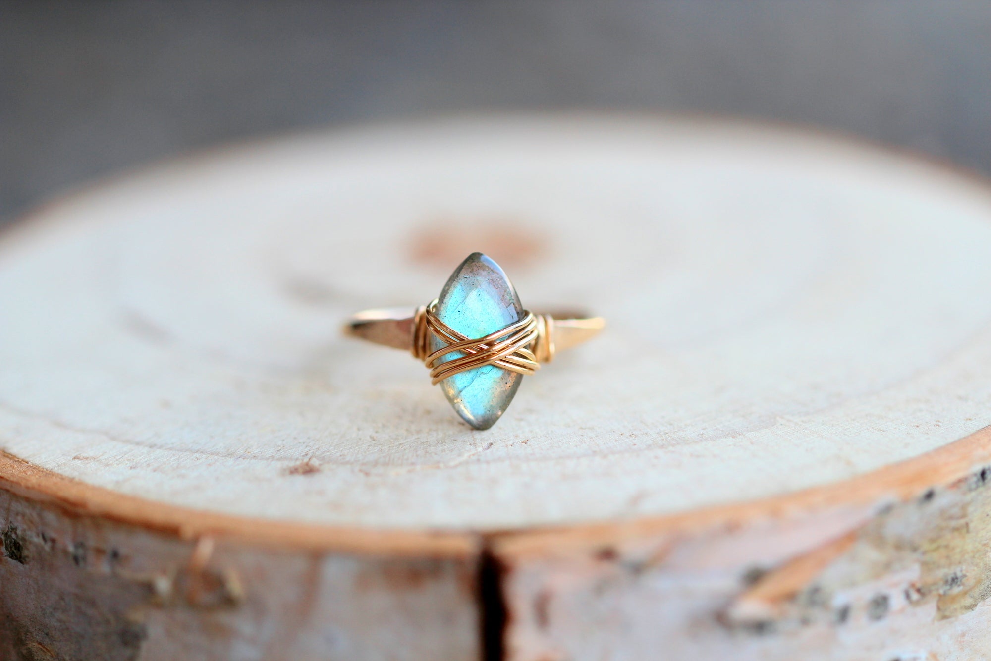 Labradorite Marquis Caged Ring