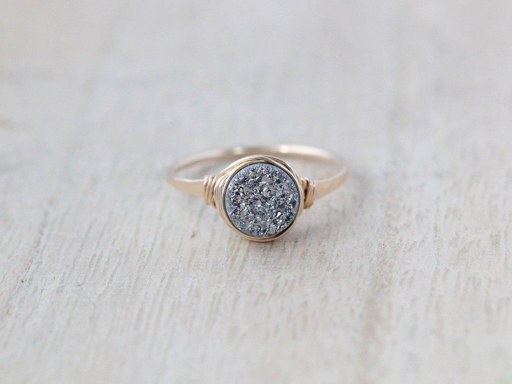 Platinum Round Druzy Ring - 8mm