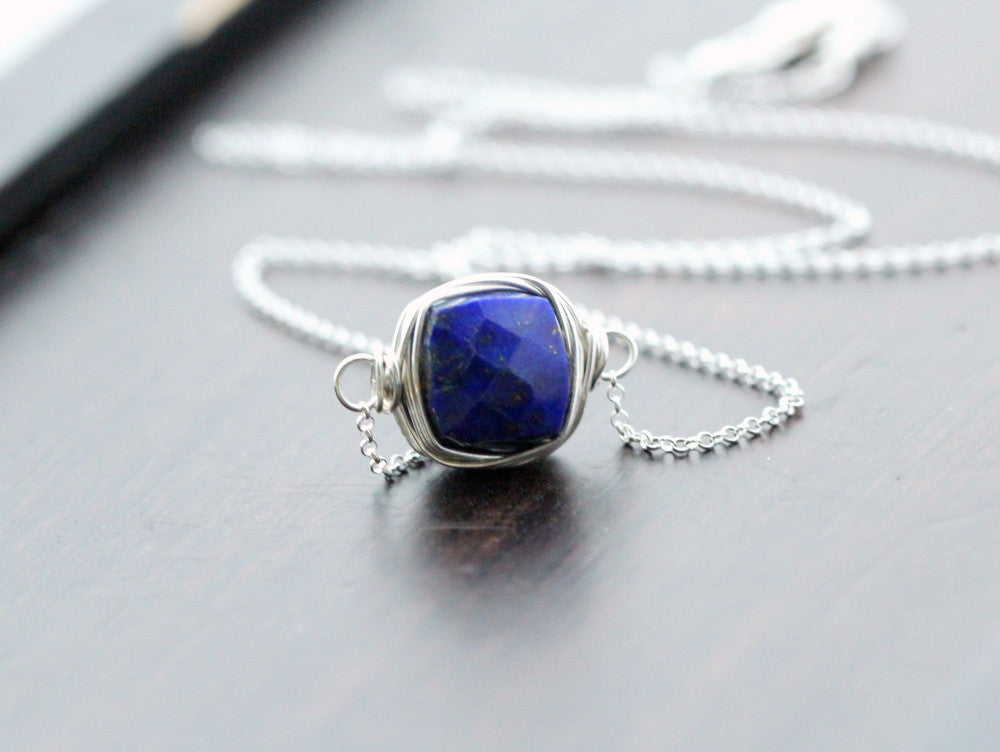 Lapis Lazuli Bezel Style Necklace - Sterling Silver