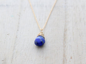 Lapis Lazuli Solitaire Necklace - Gold