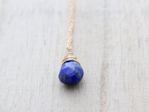 Lapis Lazuli Solitaire Necklace - Gold