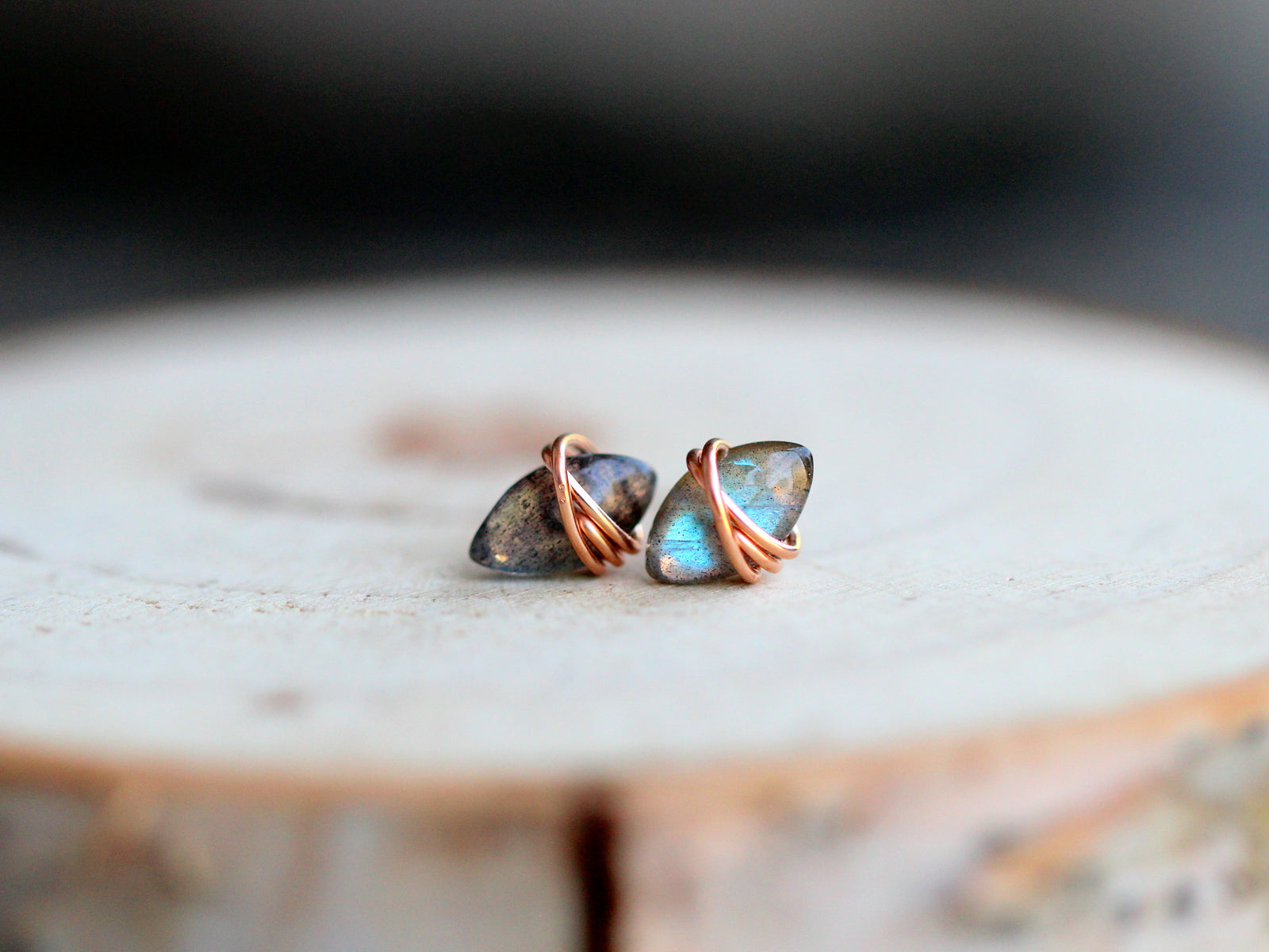 Marquis Studs - Labradorite