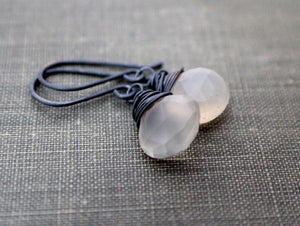 Moonstone Earrings in Oxidized Sterling