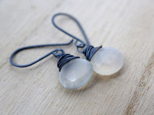 Moonstone Earrings in Oxidized Sterling