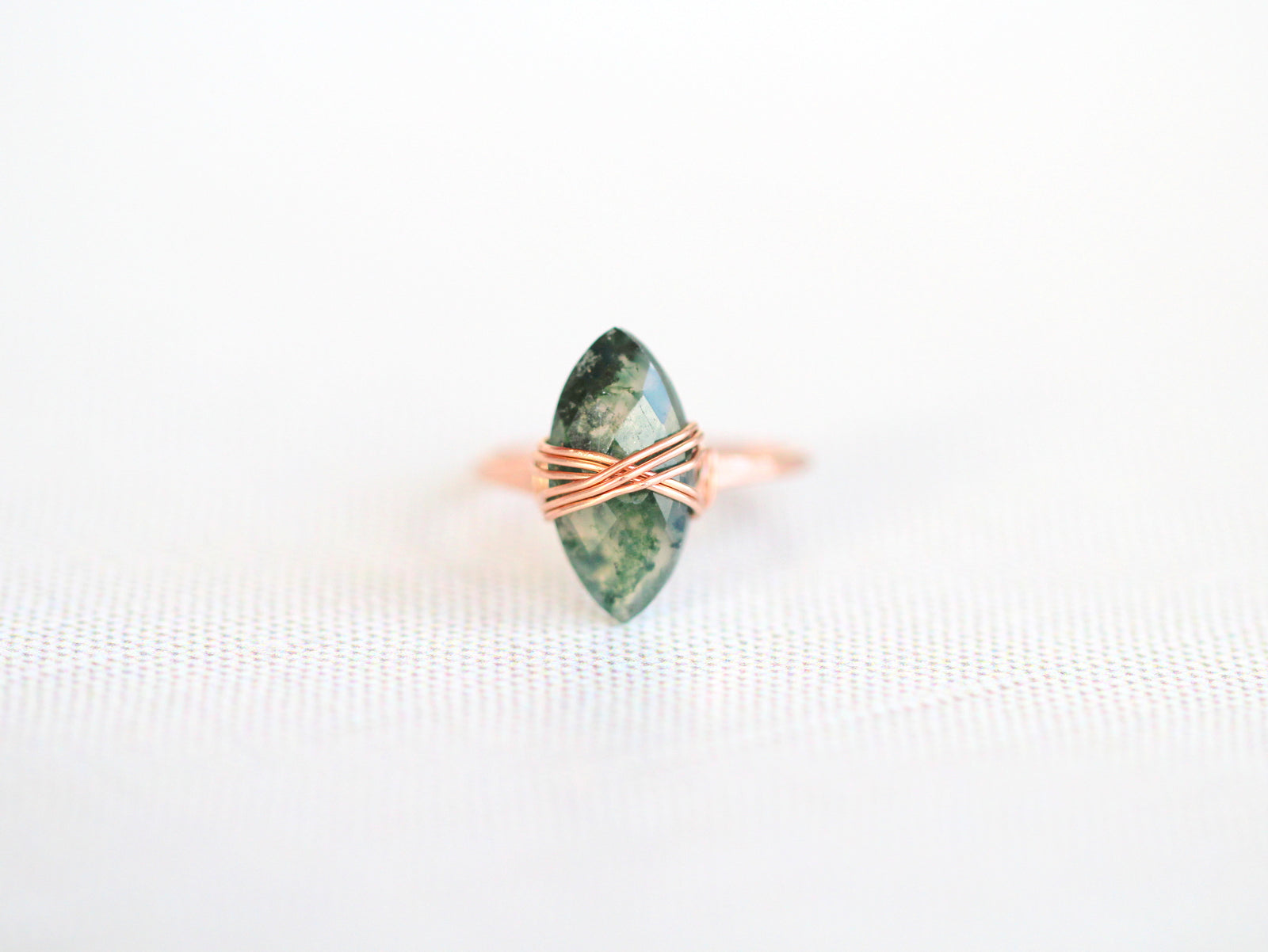 Moss Agate Marquis Caged Ring