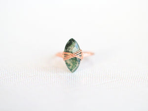 Moss Agate Marquis Caged Ring