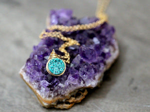 Petite Druzy Bezel Pendant Necklace - Teal