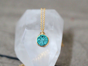 Petite Druzy Bezel Pendant Necklace - Teal