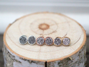 Petite Round Druzy Studs - Platinum