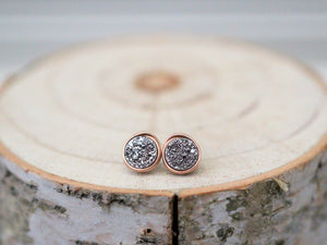 Petite Round Druzy Studs - Platinum