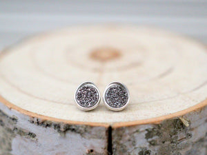 Petite Round Druzy Studs - Platinum