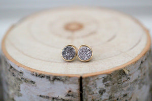 Petite Round Druzy Studs - Platinum