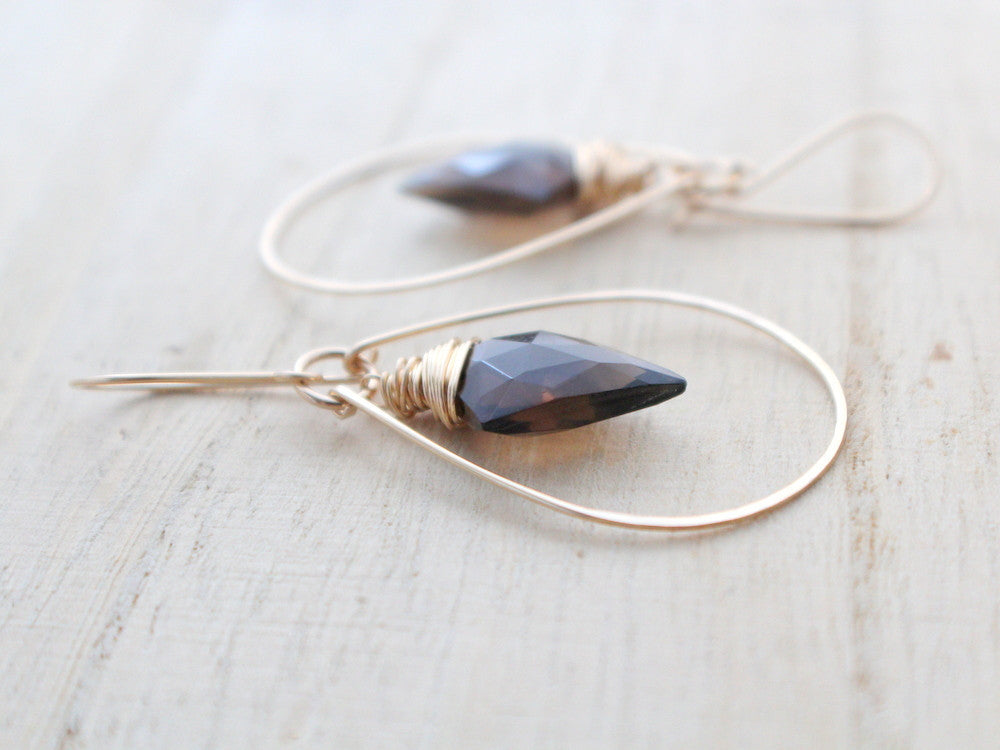 Arrow Hoop Earrings - Smoky Quartz