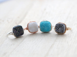 Druzy Cushion Cut Ring - Platinum