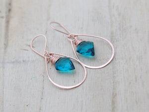 Arrow Hoop Earrings - Teal Quartz