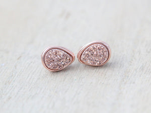 Druzy Teardrop Studs - Gilded Rose Gold