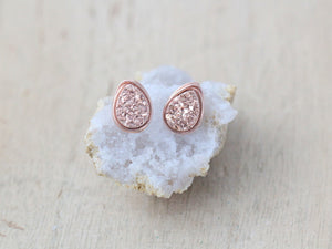 Druzy Teardrop Studs - Gilded Rose Gold
