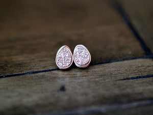 Druzy Teardrop Studs - Gilded Rose Gold