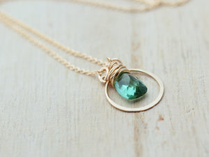 Green Quartz Halo Necklace - Lucia