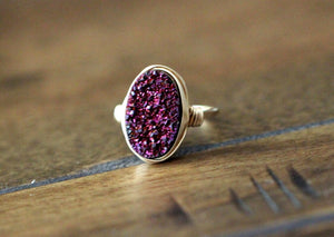 Oval Druzy Ring - Aubergine