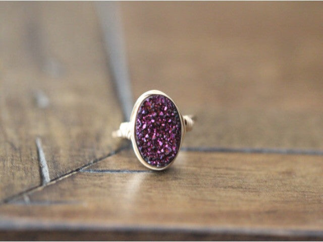 Oval Druzy Ring - Aubergine