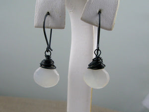 Moonstone Earrings in Oxidized Sterling